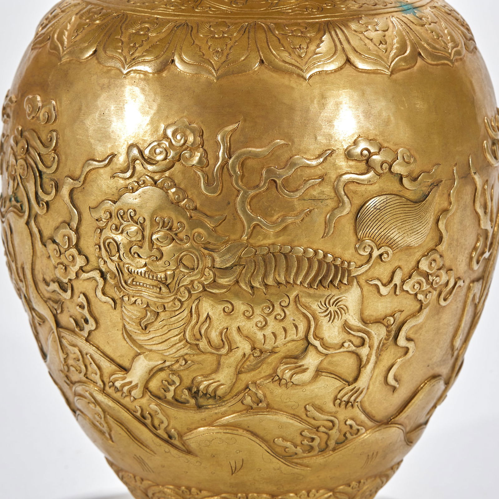 Copper Gilded Lidded Vase with Auspicious Beast Patterns - 3