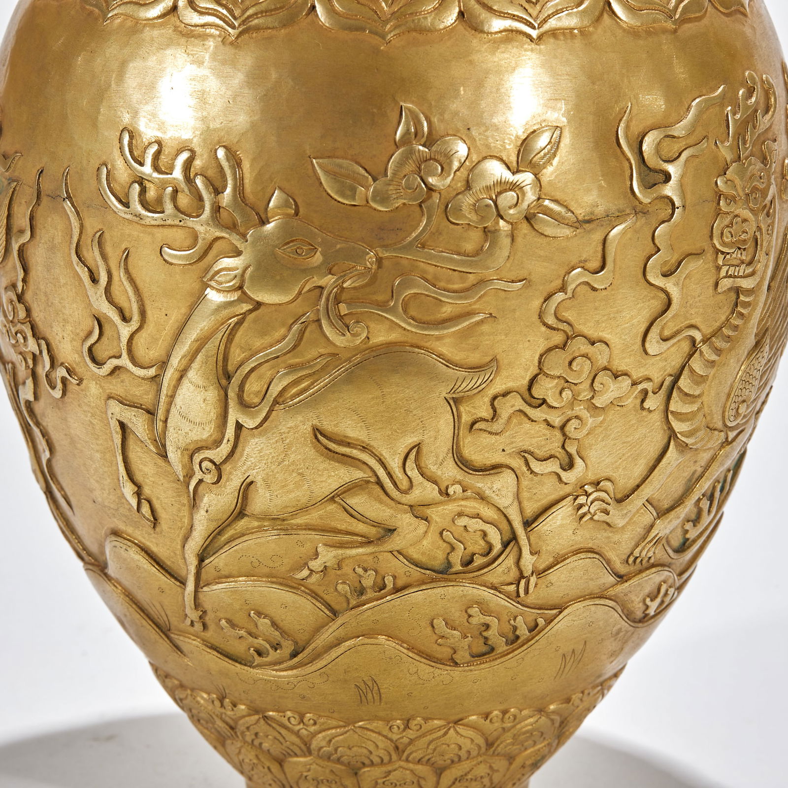 Copper Gilded Lidded Vase with Auspicious Beast Patterns - 4