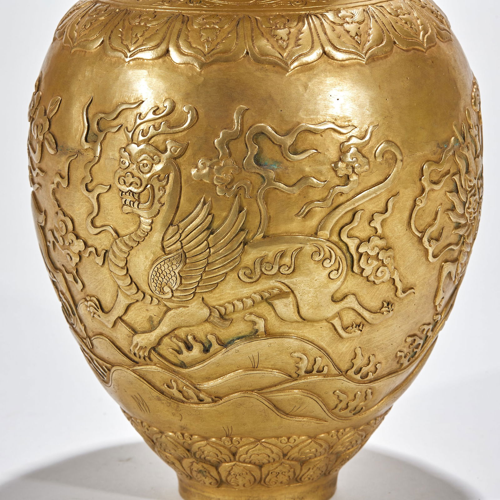 Copper Gilded Lidded Vase with Auspicious Beast Patterns - 5