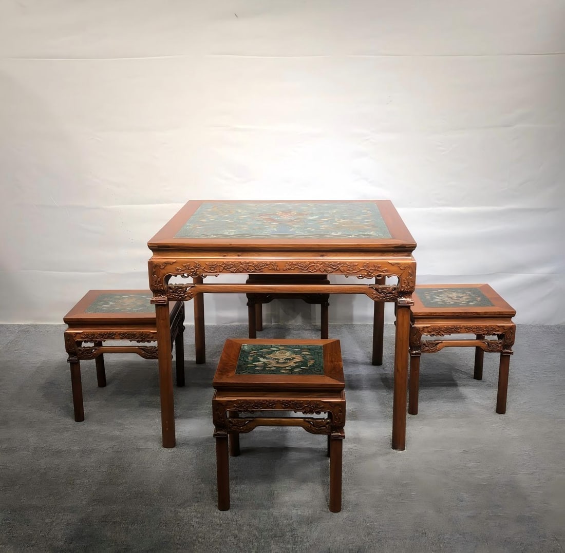 A Five-Piece Set of Huanghuali Eight Immortals Table with Jasper Inlay & Color Painting (1 of 7)