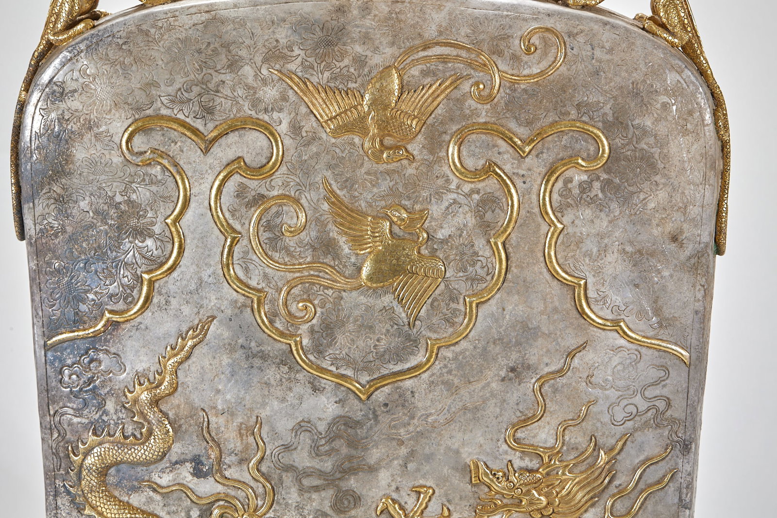 Gilt Silver Flat Flask with Dragon & Phoenix Pattern - 6