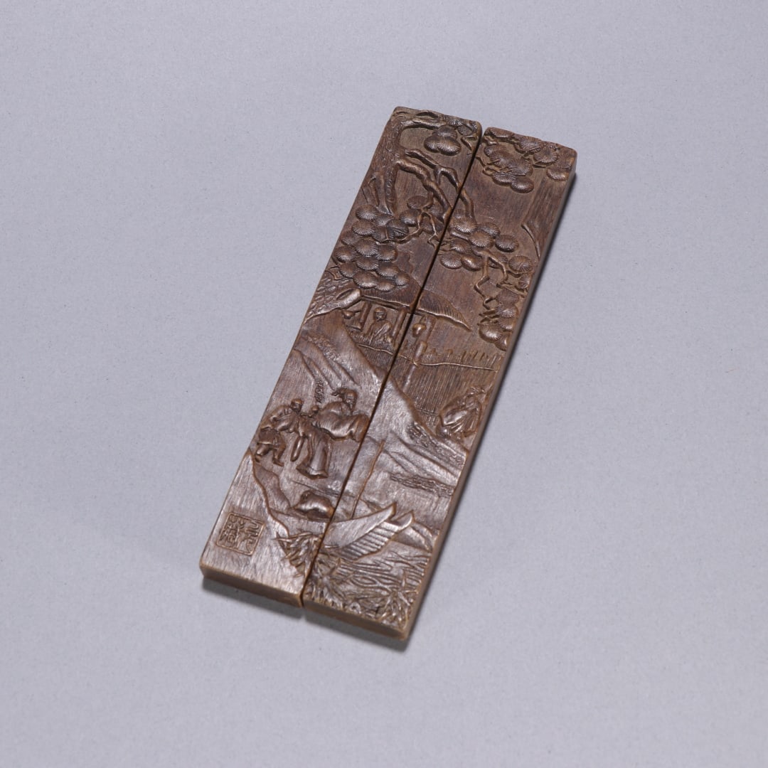 Qing Dynasty • A Pair of Agarwood Paperweights with Figural Stories (1 of 9)