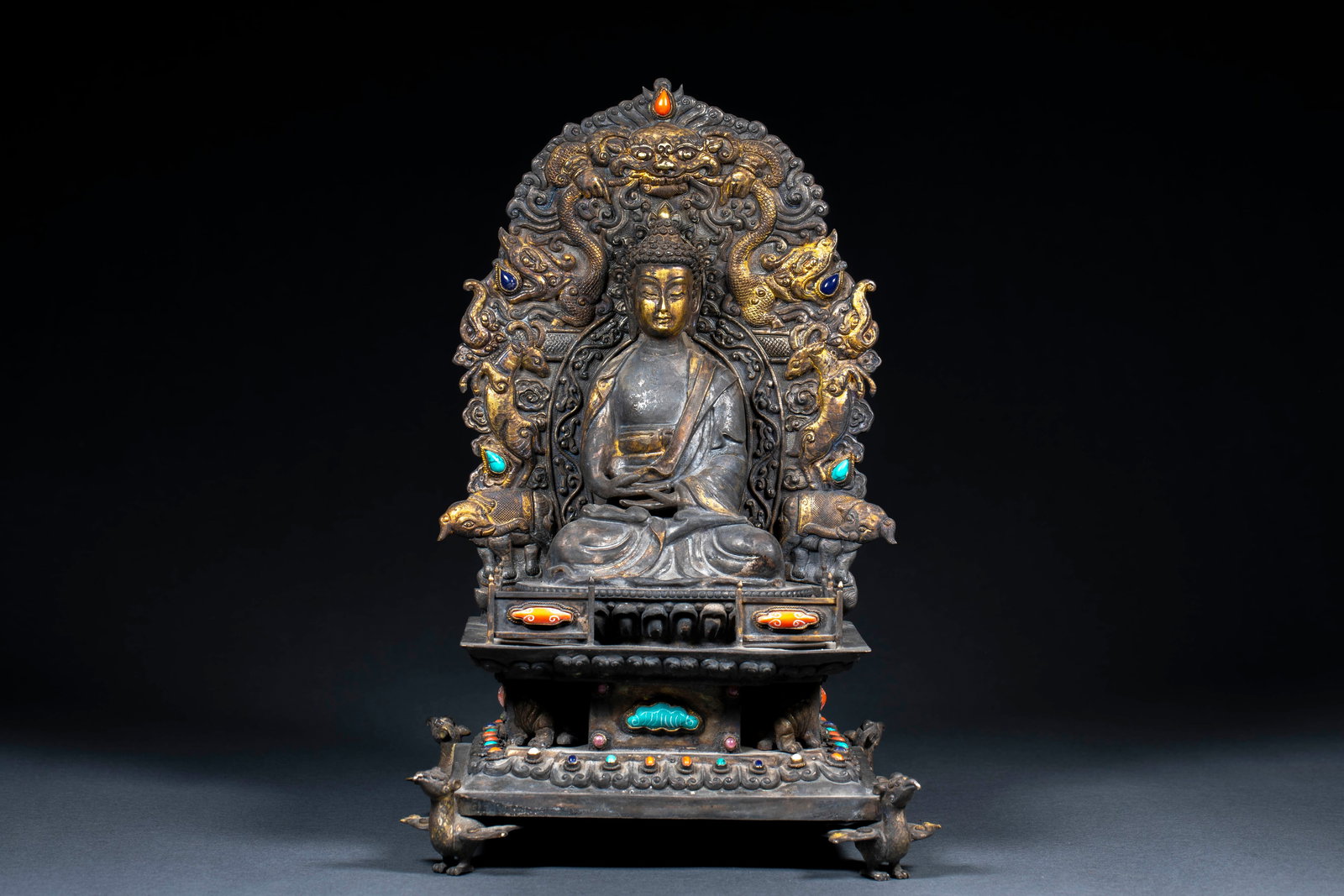Qing Dynasty Silver Seated Buddha Statue with Inlaid Halo (1 of 15)