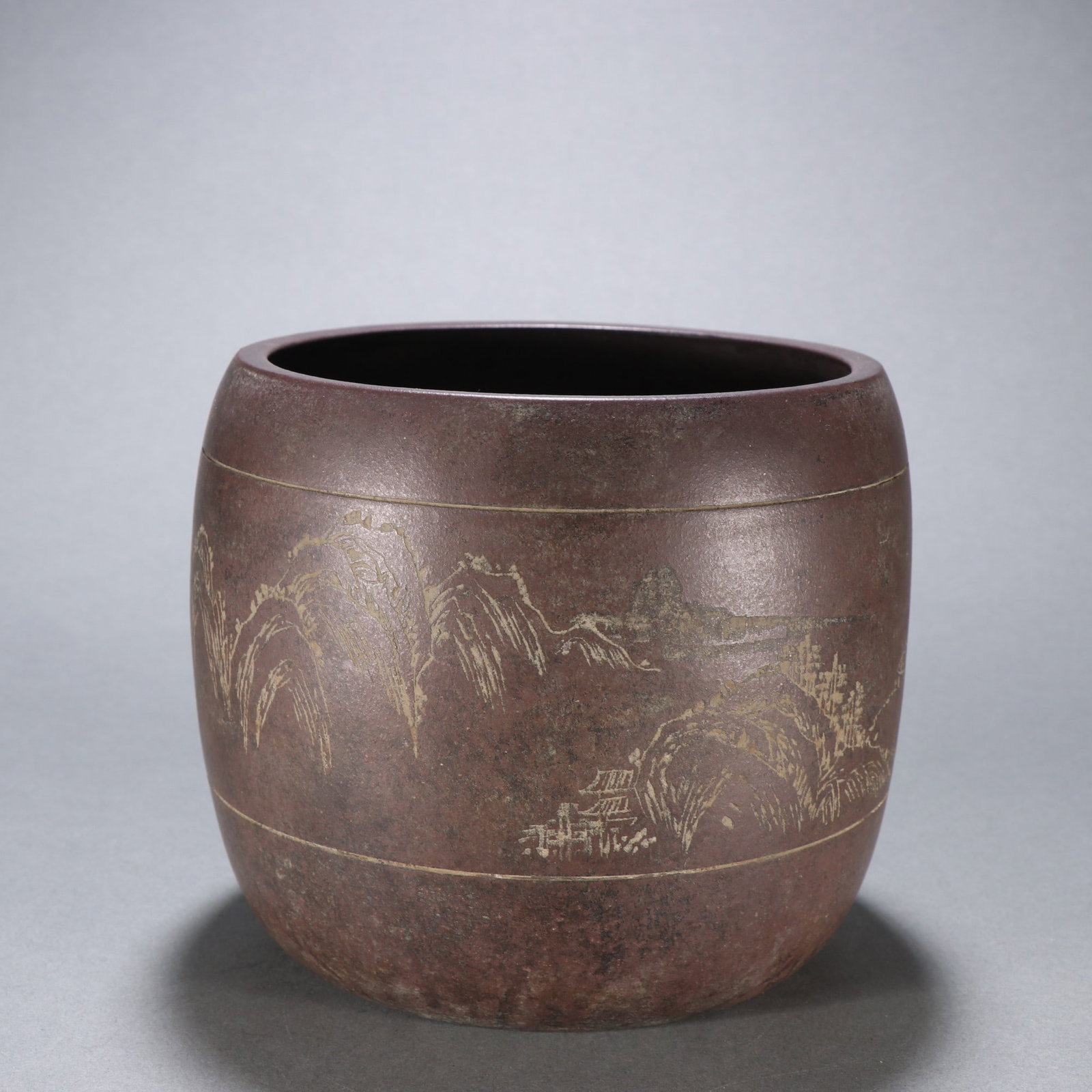 Zisha Brush Pot with Landscape and Poems, Mark of Shao Hengxiang, Qing Dynasty (1 of 9)
