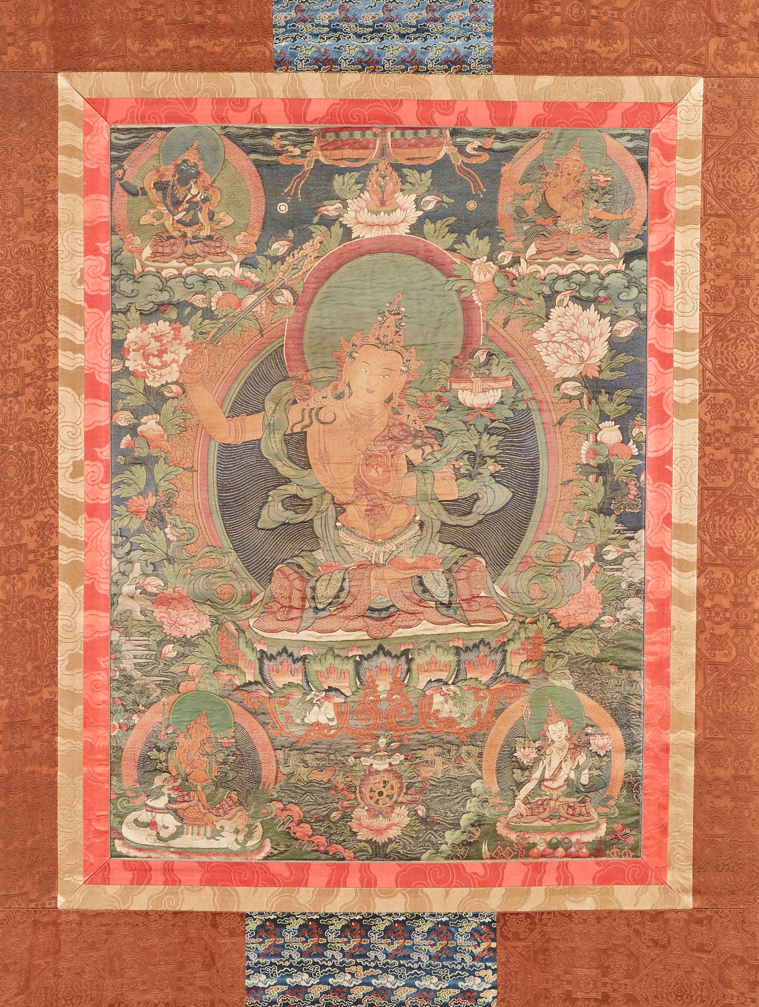 Brocade Thangka of Manjushri Bodhisattva: Manjushri Bodhisattva Brocade Thangka, Length 69cm, Width 50cm