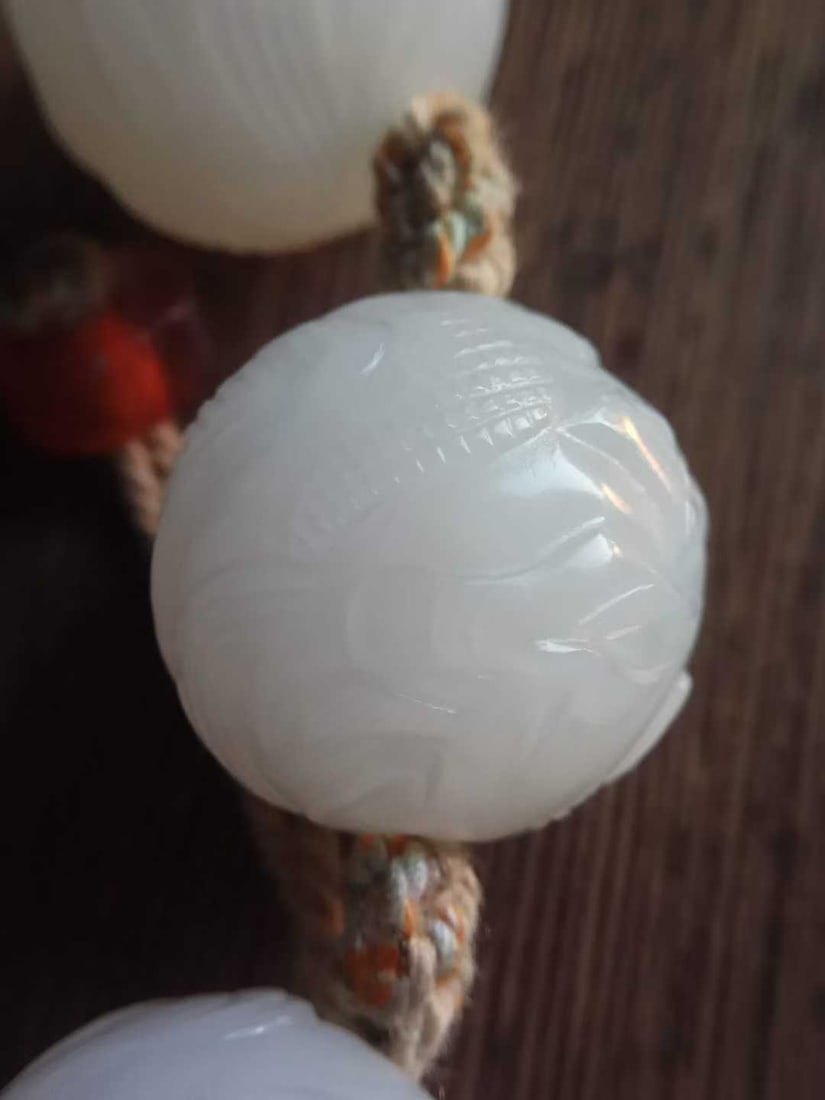 Hetian White Jade Dragon Pattern Beaded Bracelet - 3