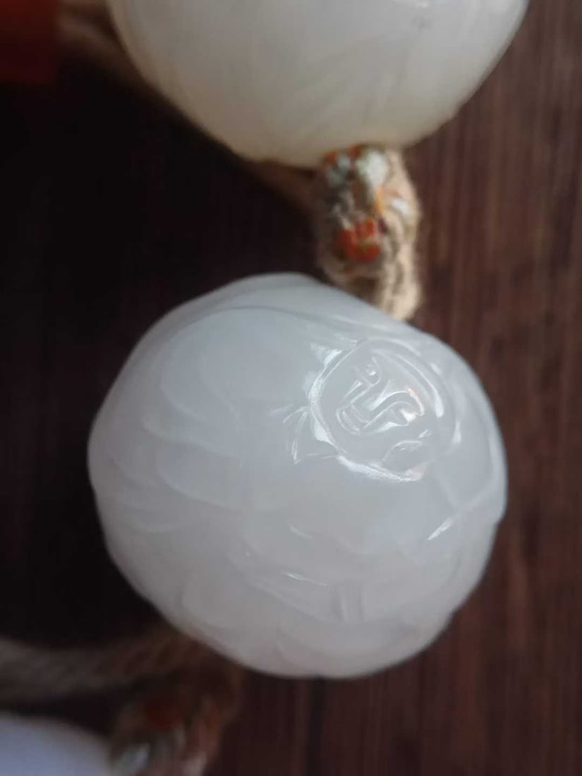 Hetian White Jade Dragon Pattern Beaded Bracelet - 6