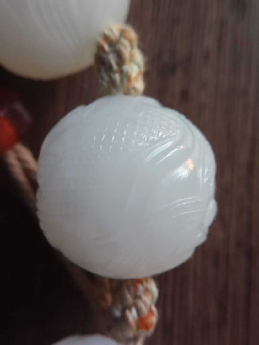 Hetian White Jade Dragon Pattern Beaded Bracelet - 9