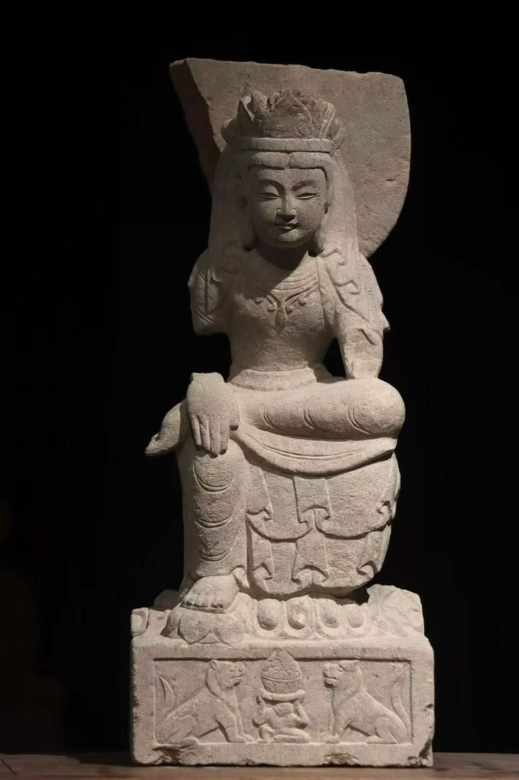 Bluestone Meditating Buddha Statue: Bluestone Meditating Guanyin Statue, H58cm