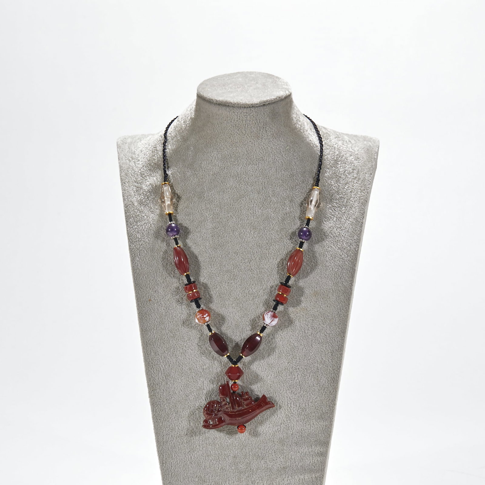 Amber Pendant with Crystal, Amethyst & Agate Beads (1 of 7)