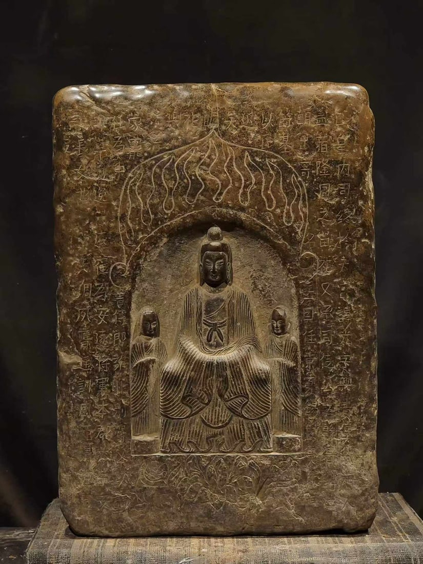 Northern Wei Bluestone Buddha Niche: Northern Wei Bluestone Buddha Niche, H57cm L40cm W16cm