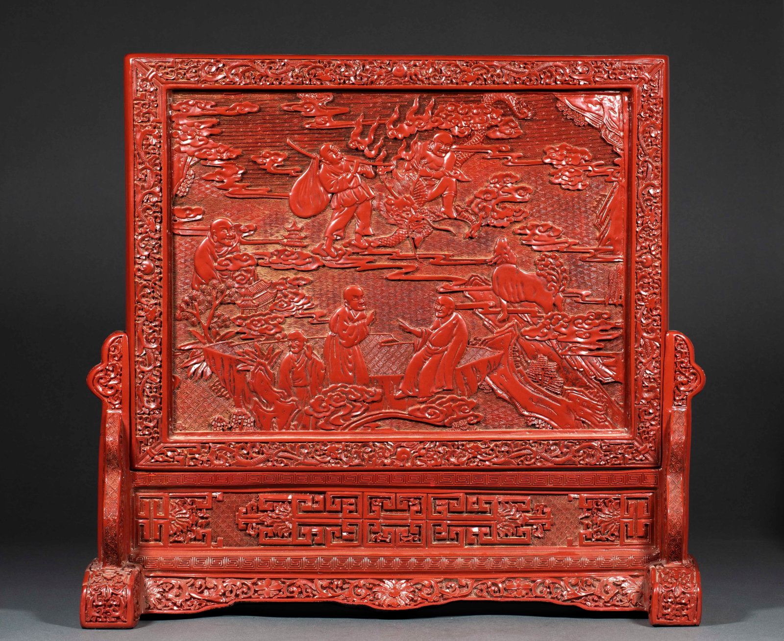 Qianlong Mark Lacquer Arhat Screen - 2