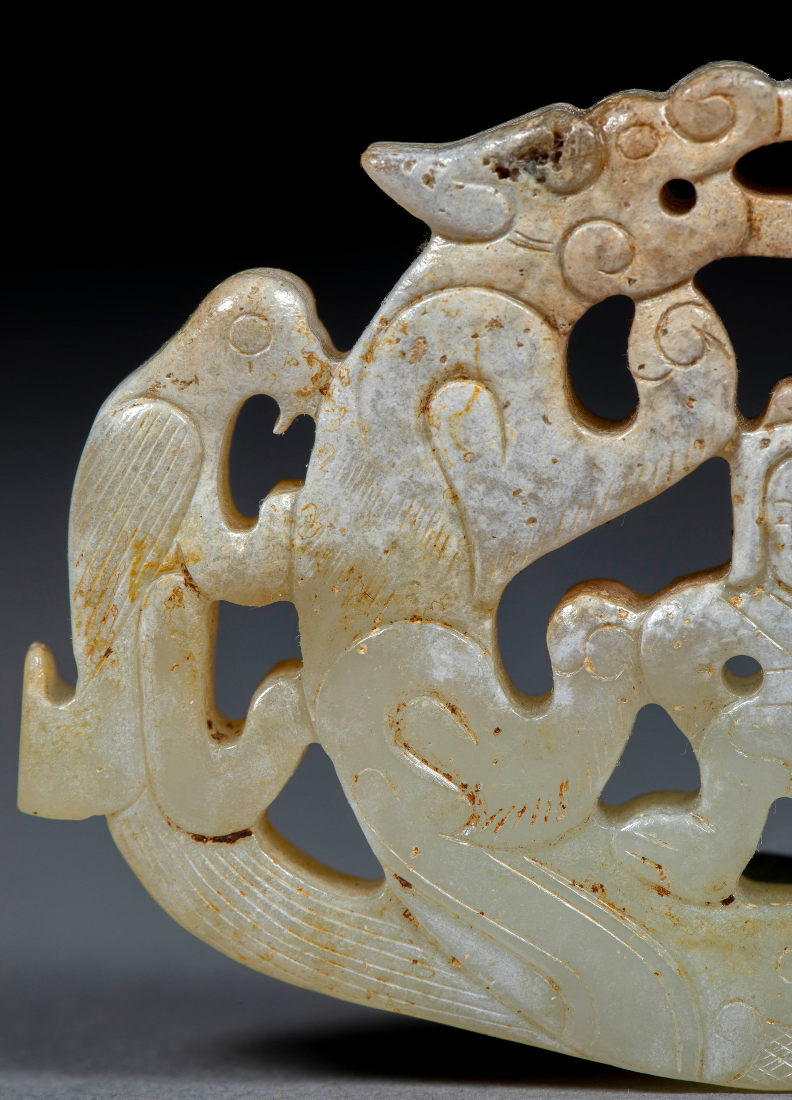 Openwork Dragon & Figure Jade Pendant - 3