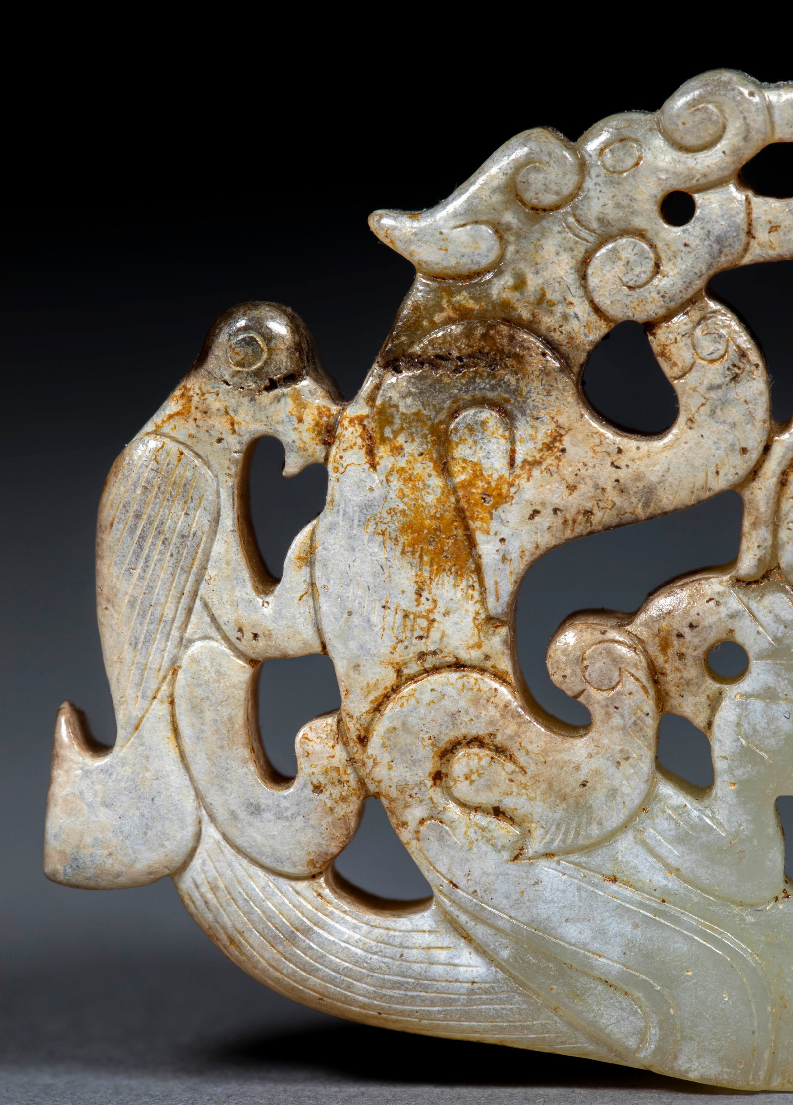 Openwork Dragon & Figure Jade Pendant - 8