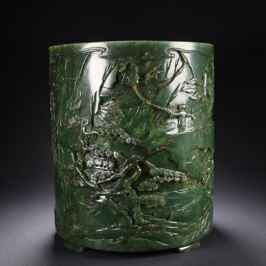 Hetian Jasper Landscape Brush Pot - 2