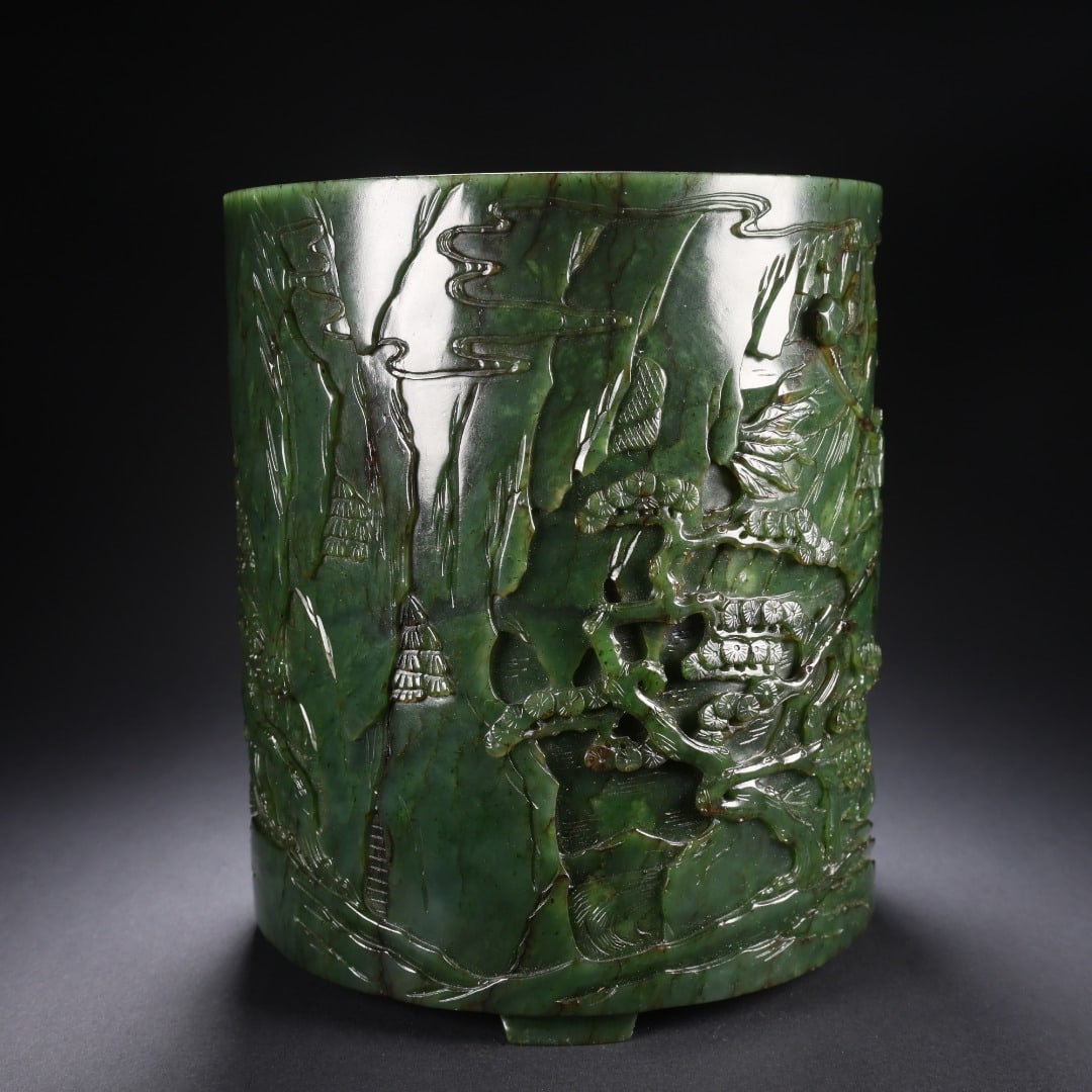 Hetian Jasper Landscape Brush Pot - 3