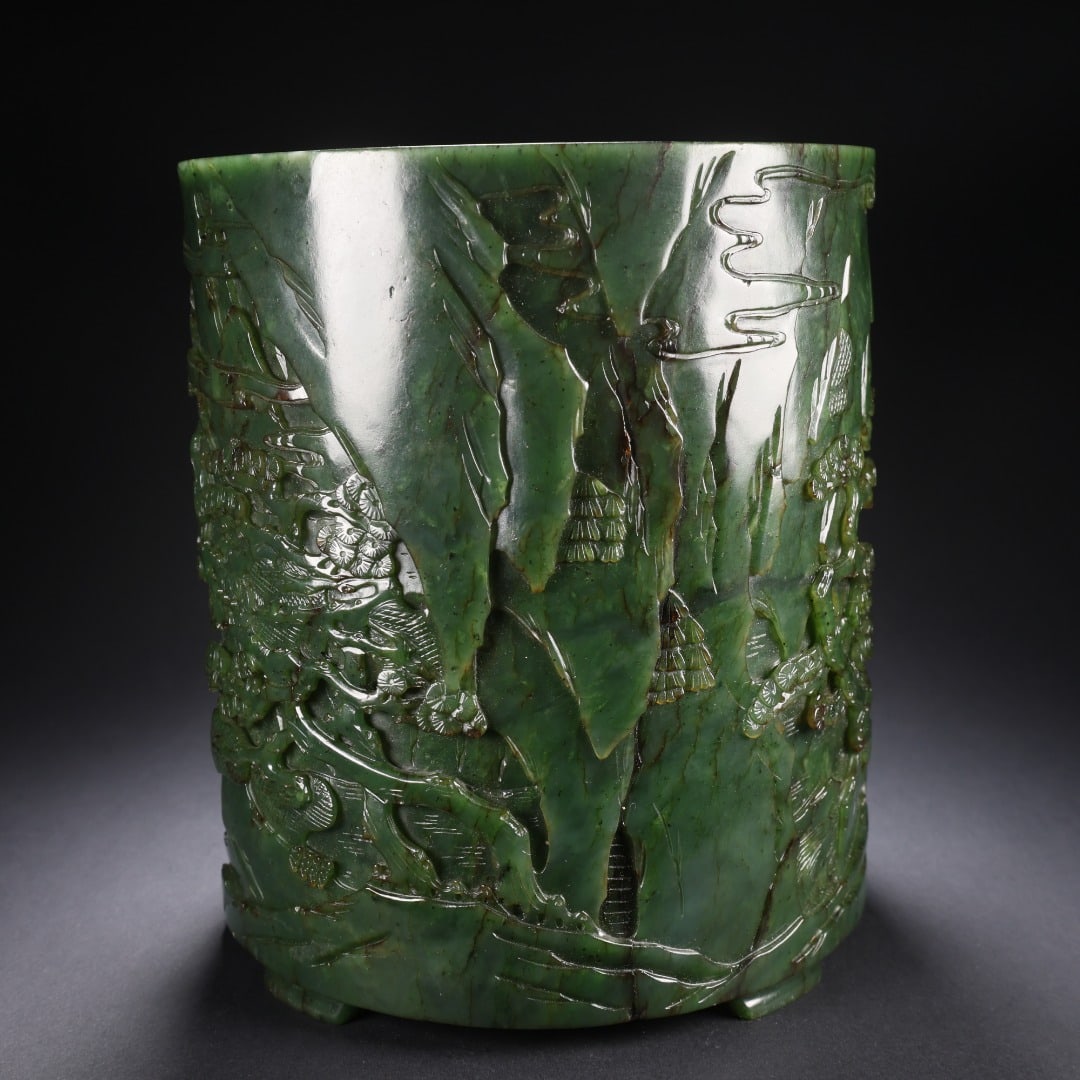 Hetian Jasper Landscape Brush Pot - 4