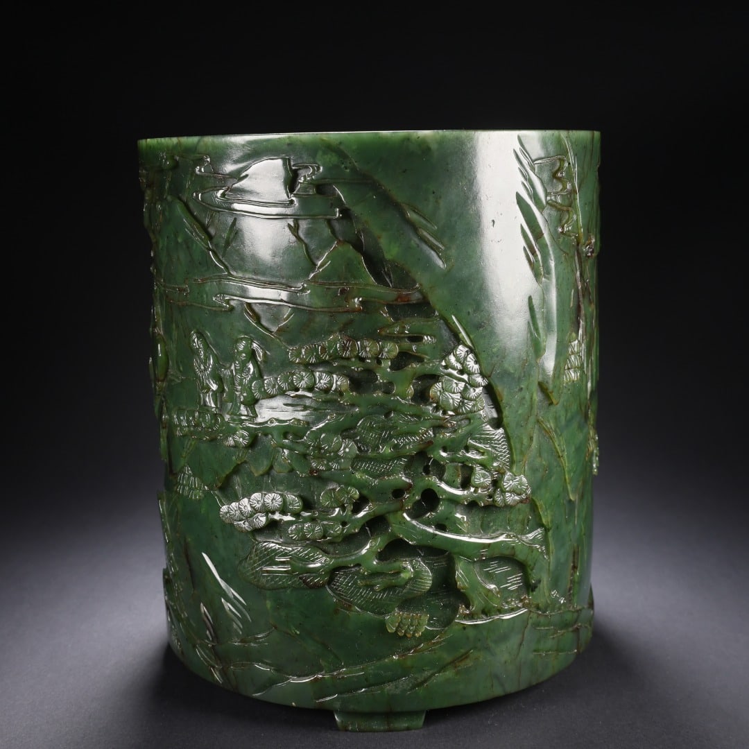 Hetian Jasper Landscape Brush Pot - 5