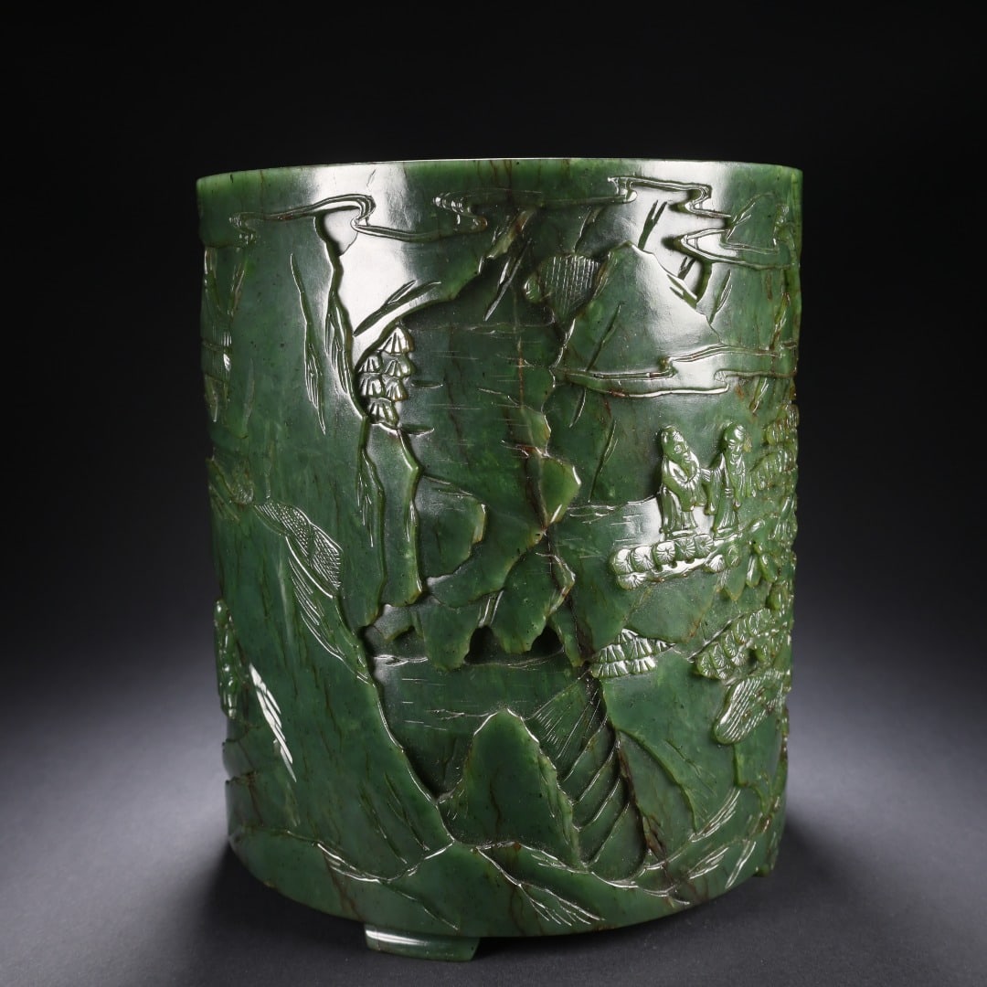 Hetian Jasper Landscape Brush Pot - 6