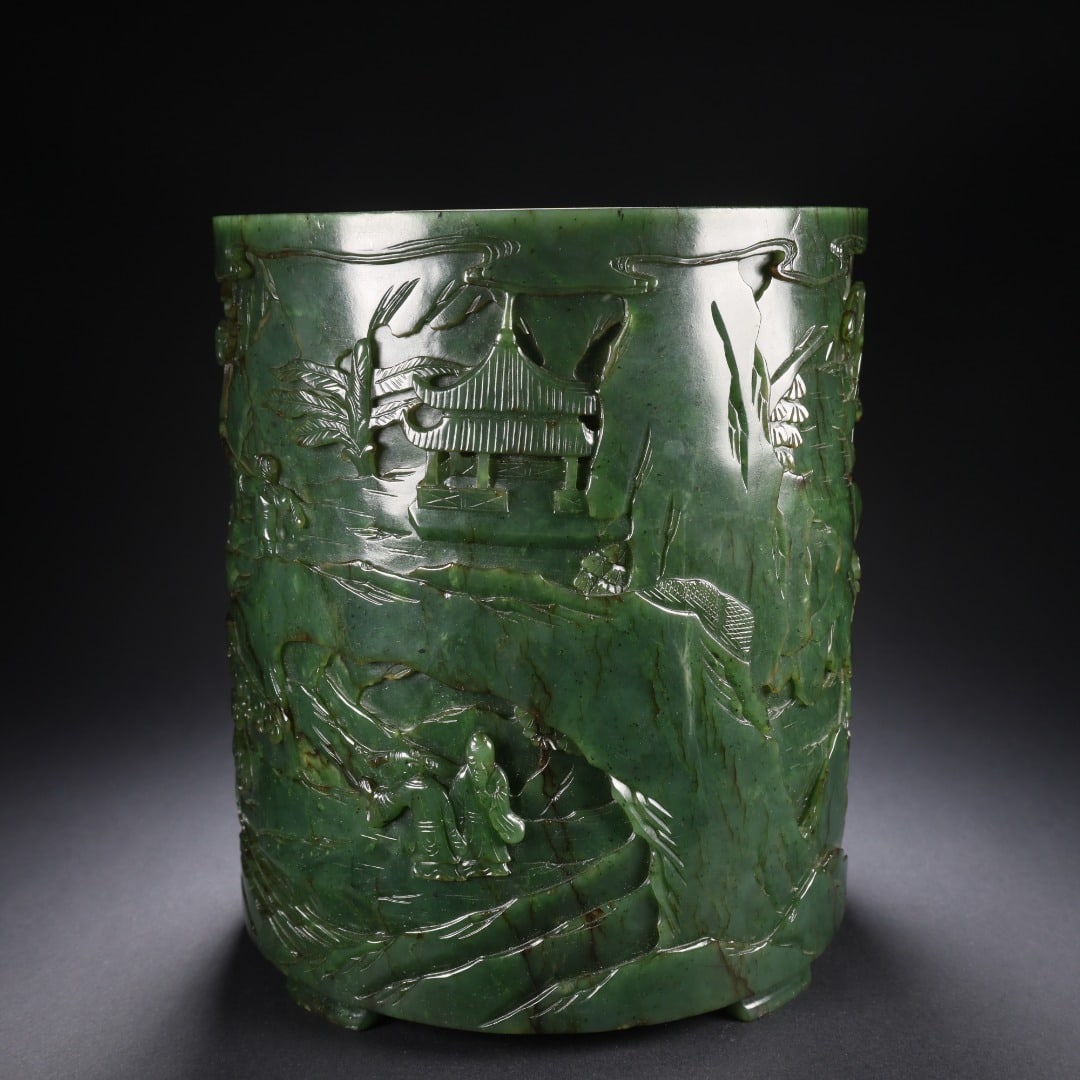 Hetian Jasper Landscape Brush Pot - 7
