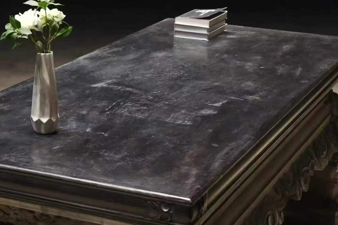Black Bluestone Rectangular Table with Beast Feet & Floral Pattern - 5