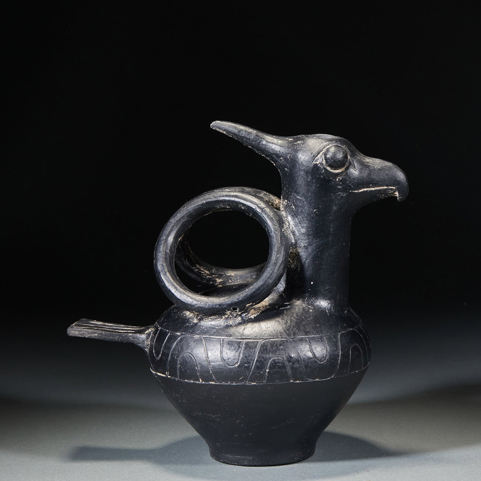 Black Pottery Phoenix-head Pot - 6
