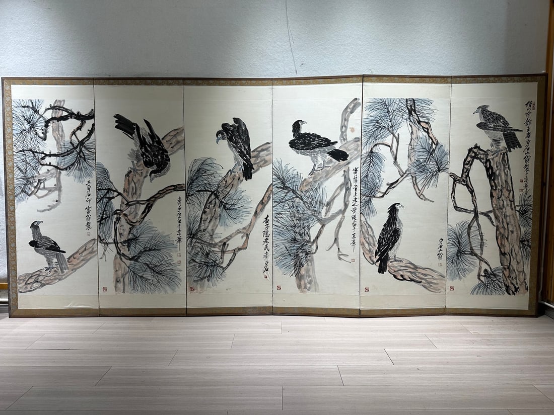 Qi Baishi Six-panel Pine & Eagle Screen (1 of 16)