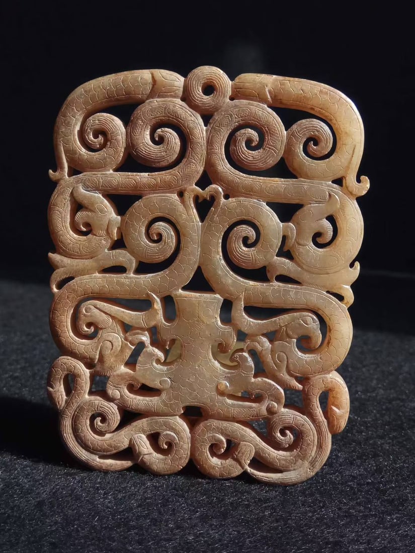 Hetian Jade Openwork Double Phoenix Dragon Pendant - 2