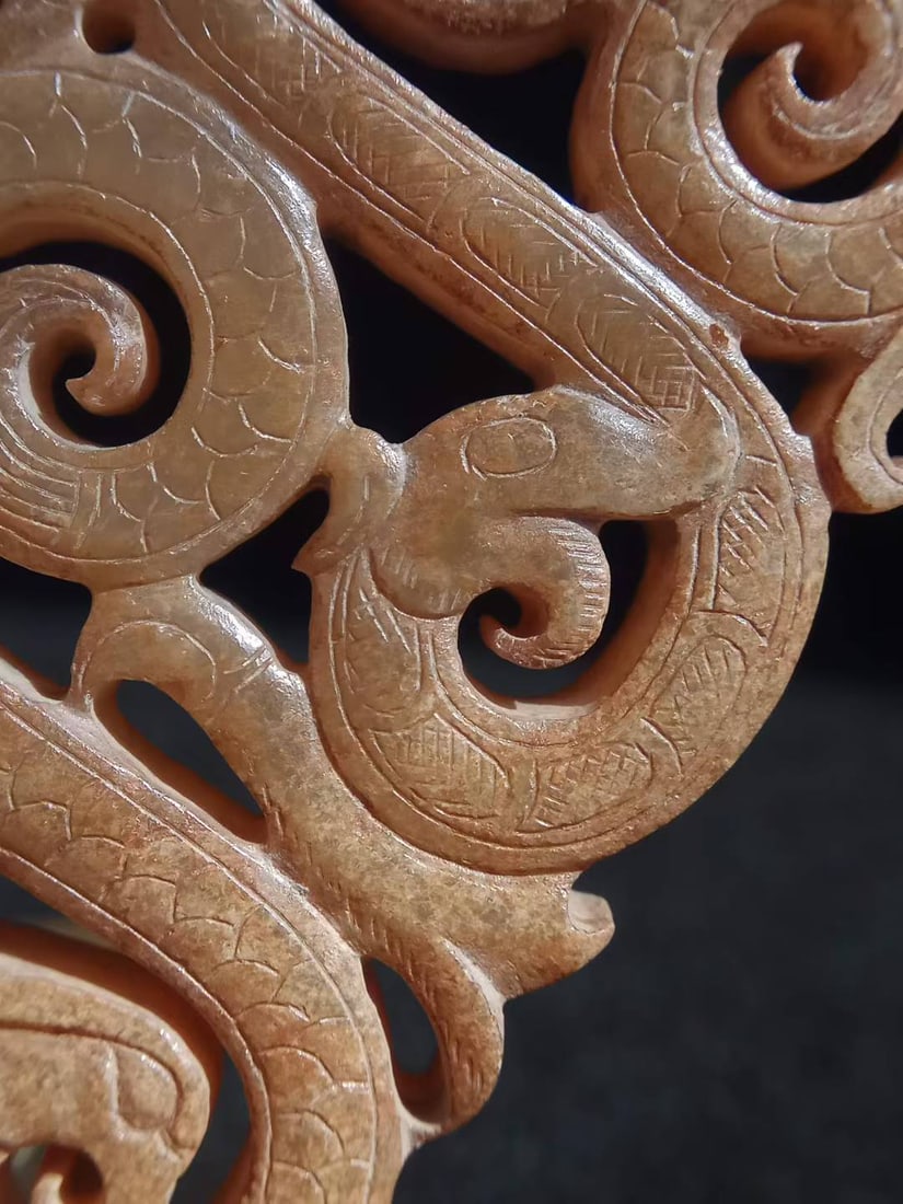 Hetian Jade Openwork Double Phoenix Dragon Pendant - 3