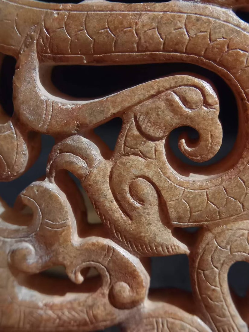 Hetian Jade Openwork Double Phoenix Dragon Pendant - 4