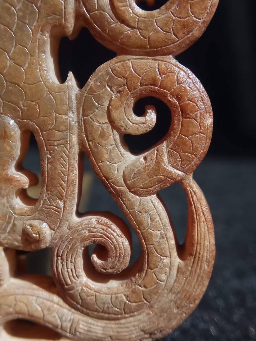 Hetian Jade Openwork Double Phoenix Dragon Pendant - 5