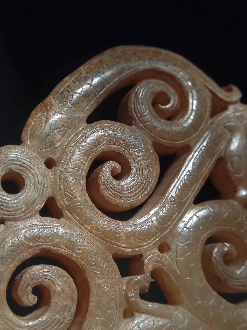 Hetian Jade Openwork Double Phoenix Dragon Pendant - 7