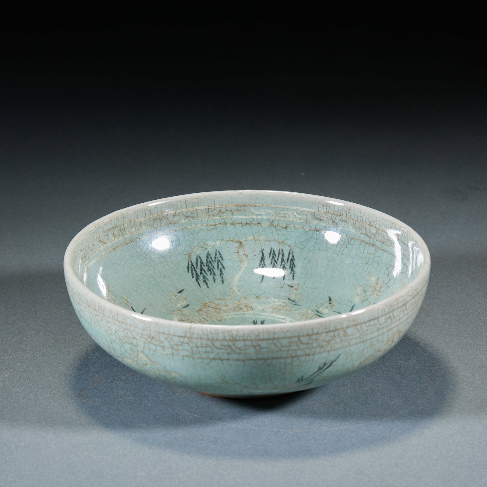 Korean Celadon Flower & Crane Bowl (1 of 8)