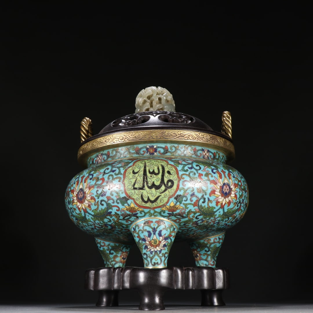 Qing Gilt Bronze Cloisonne Interlocking Lotus Three-foot Incense Burner: Qing Gilt Cloisonne Interlocking Lotus Three-foot Censer, H25.5cm W20.1cm, Weight 2879.7g