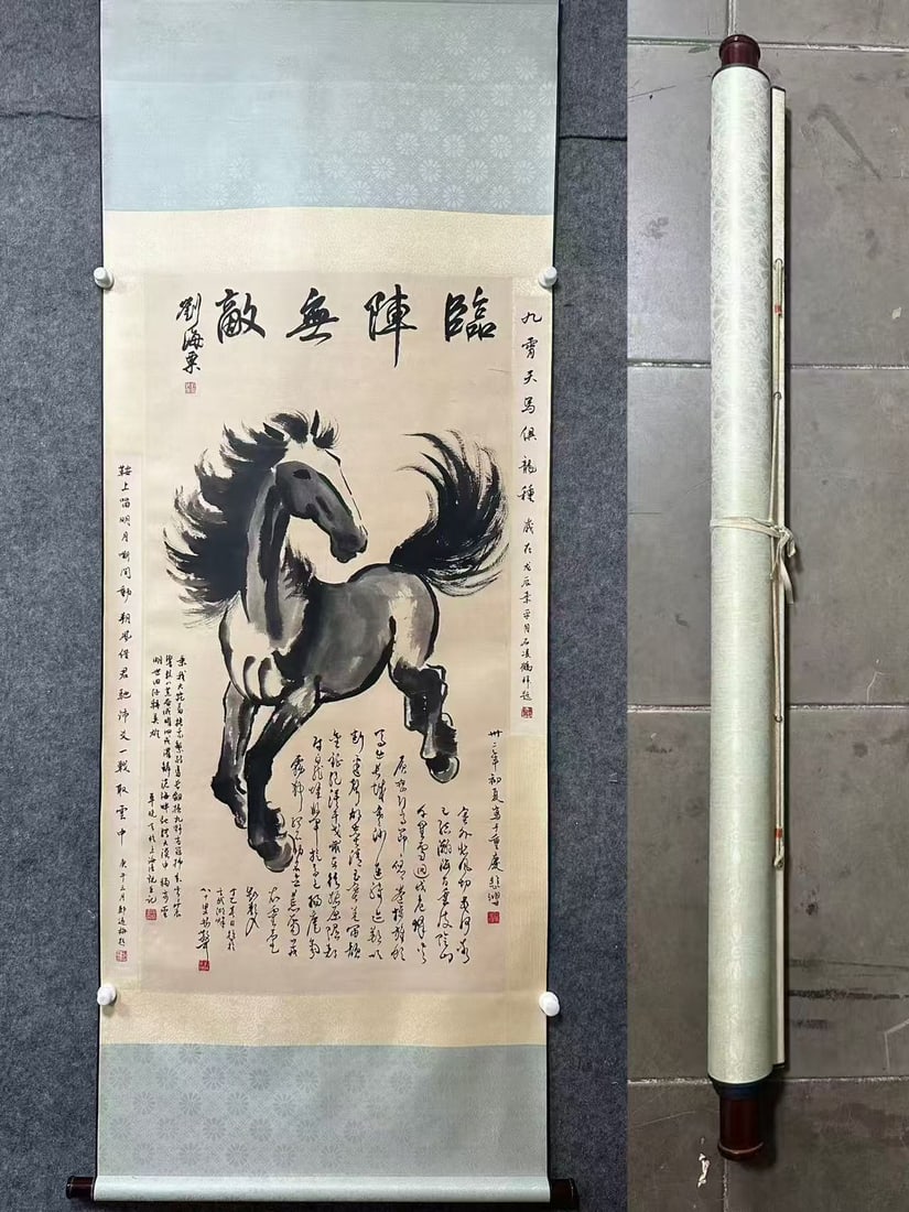 Xu Beihong Galloping Horse Painting: Xu Beihong Galloping Horse Painting, H138cm W67cm