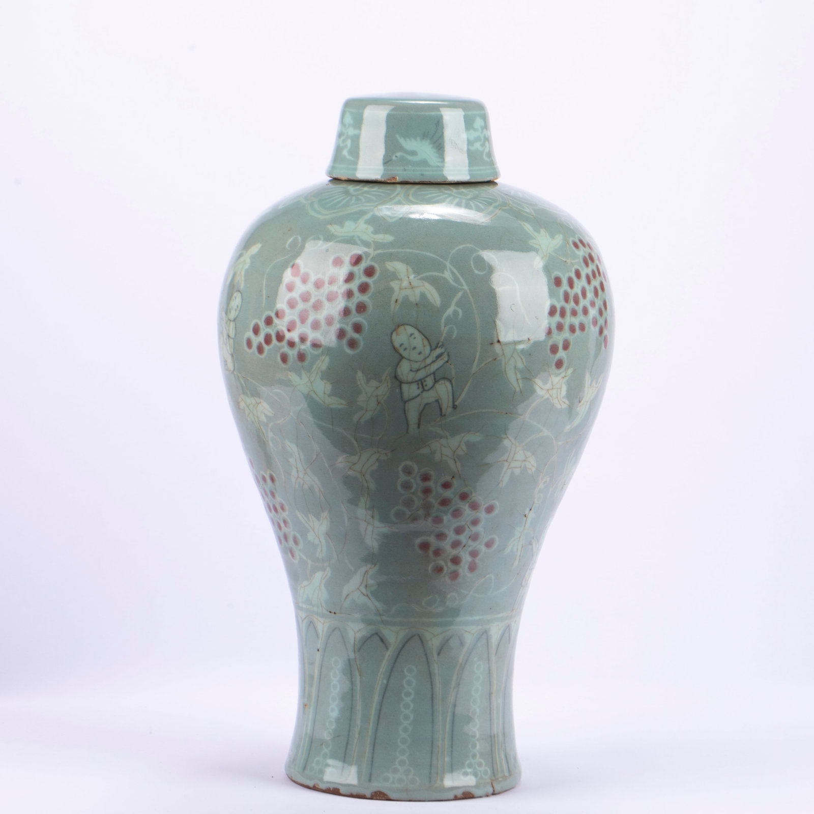 Korean Celadon Kids-playing Plum Vase: Goryeo Celadon Children Play Plum Vase, H42cm D23cm