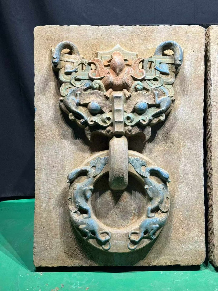 Bluestone Beast-head Ring Handle Ornament - 2