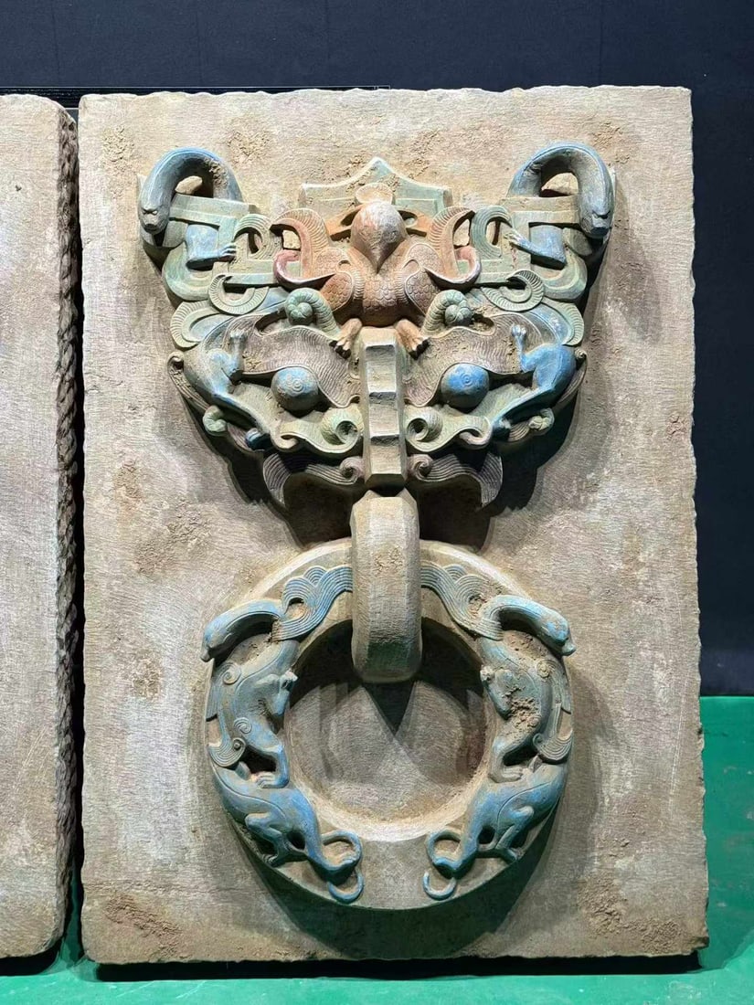 Bluestone Beast-head Ring Handle Ornament - 3