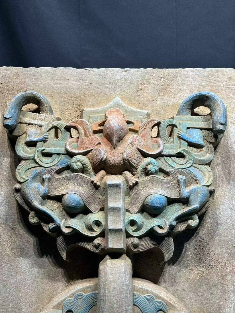 Bluestone Beast-head Ring Handle Ornament - 4