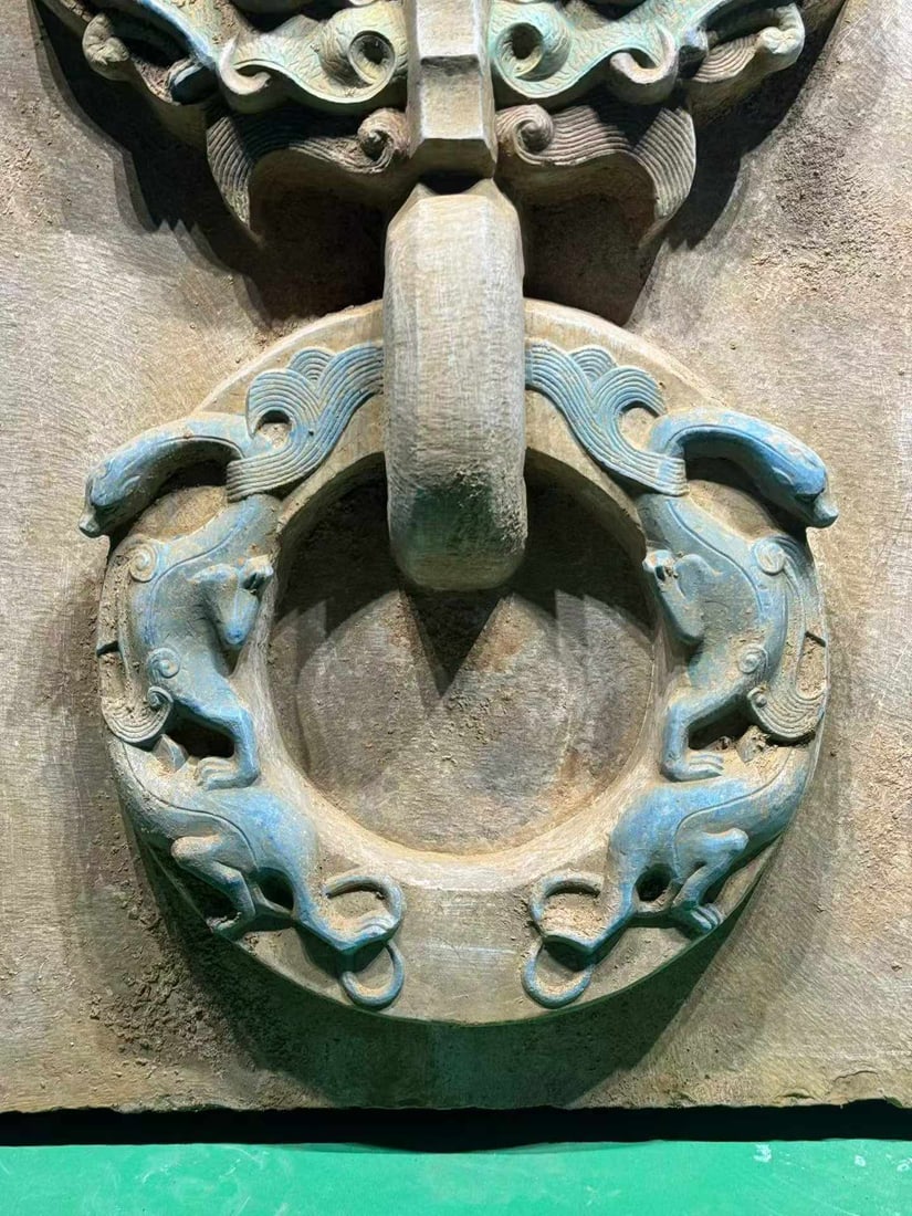 Bluestone Beast-head Ring Handle Ornament - 5