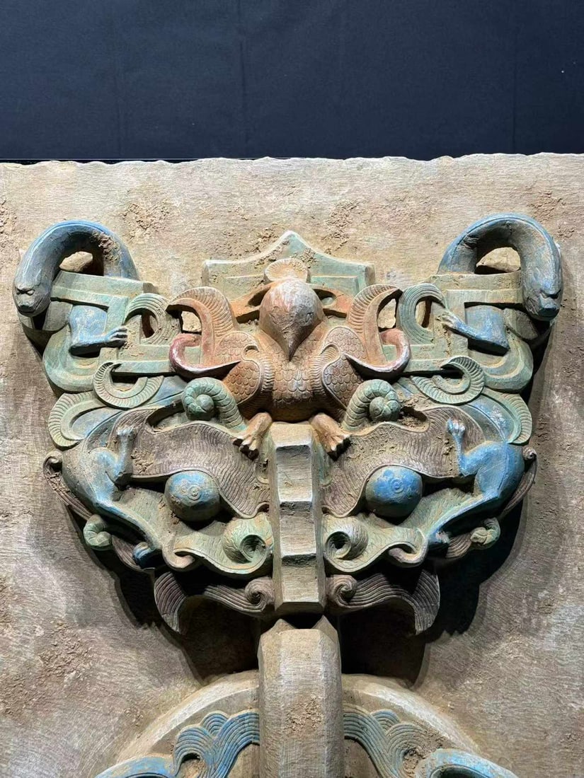Bluestone Beast-head Ring Handle Ornament - 6