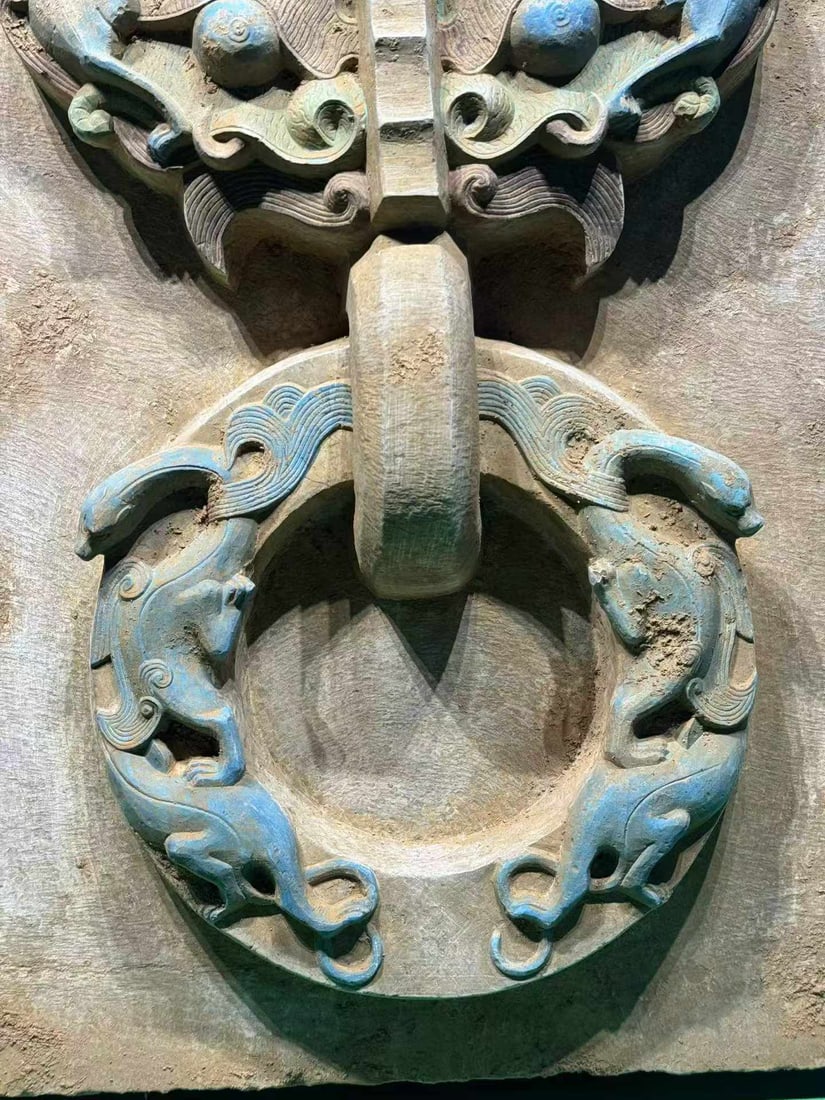 Bluestone Beast-head Ring Handle Ornament - 7