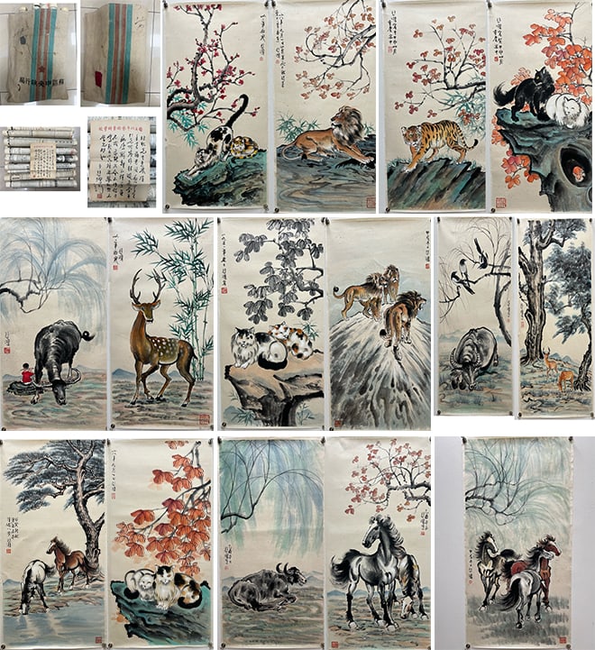 15 Xu Beihong Animal Paintings & One Letter: 15 Xu Beihong Animal Paintings & One Letter, L100cm W50cm