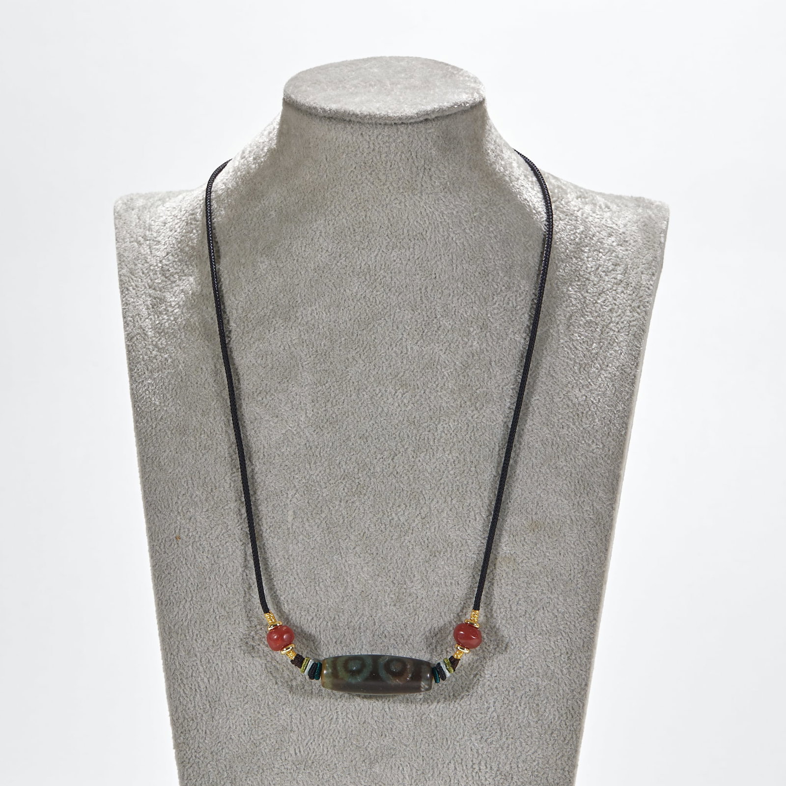 Three-eye Dzi Bead Pendant with Agate Beads (1 of 5)