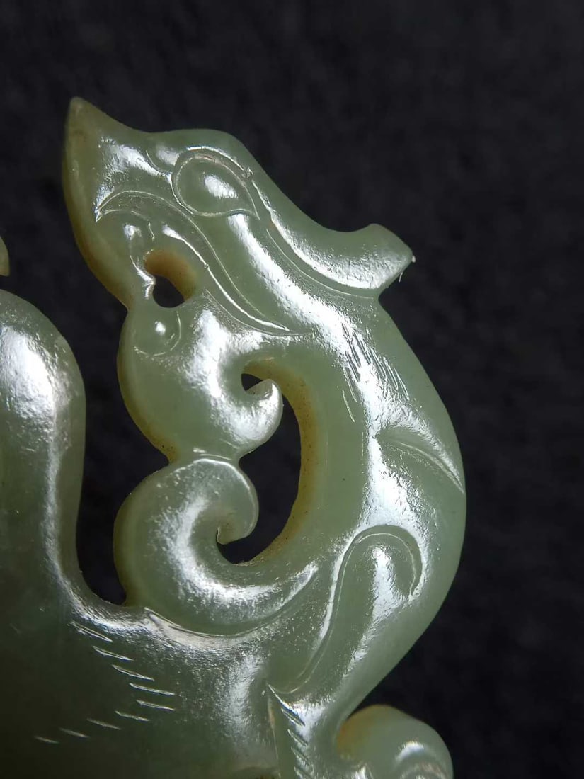 Openwork Dragon Pattern Hetian Green Jade Pendant - 3