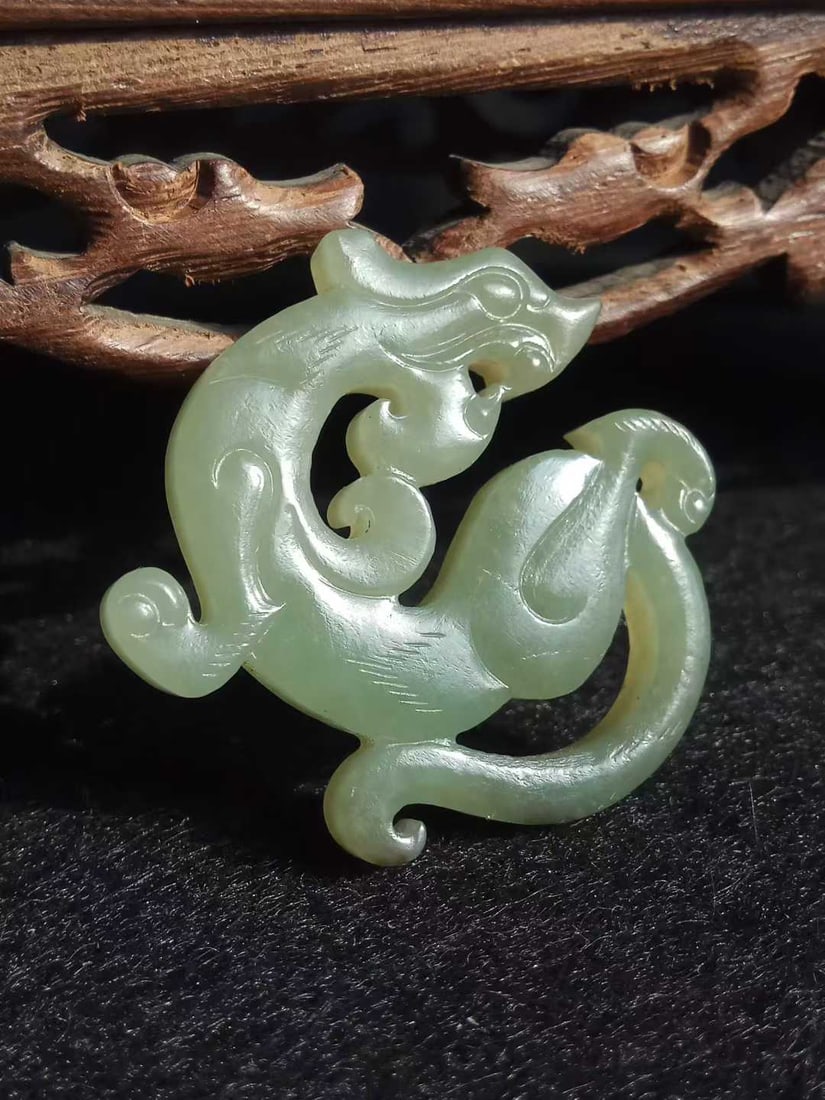 Openwork Dragon Pattern Hetian Green Jade Pendant - 5