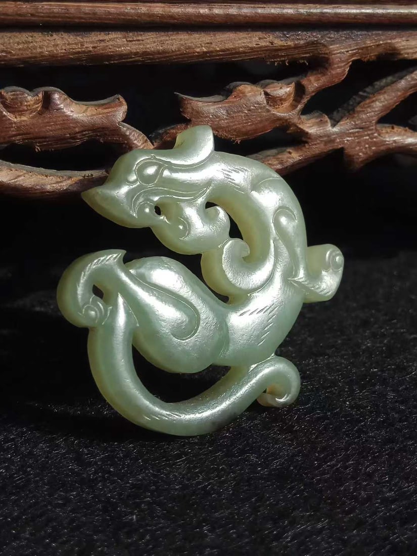 Openwork Dragon Pattern Hetian Green Jade Pendant - 6