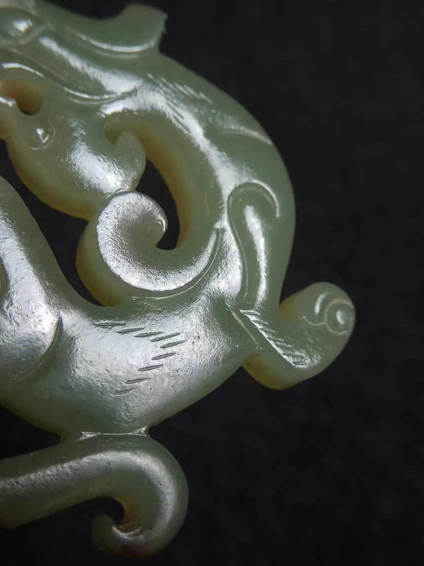 Openwork Dragon Pattern Hetian Green Jade Pendant - 7