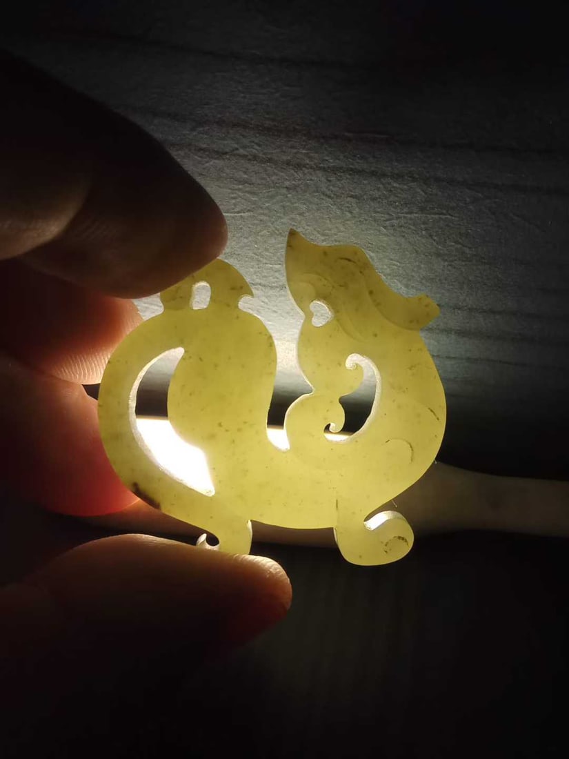 Openwork Dragon Pattern Hetian Green Jade Pendant - 9