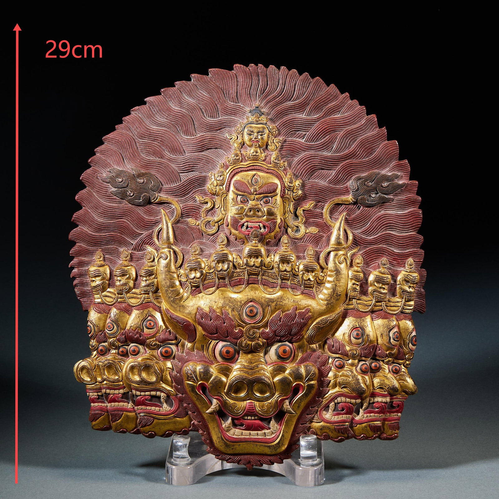 Gilt Bronze Yamantaka Plaque: Gilt Bronze Yamantaka Plaque, L28.5cm W25cm